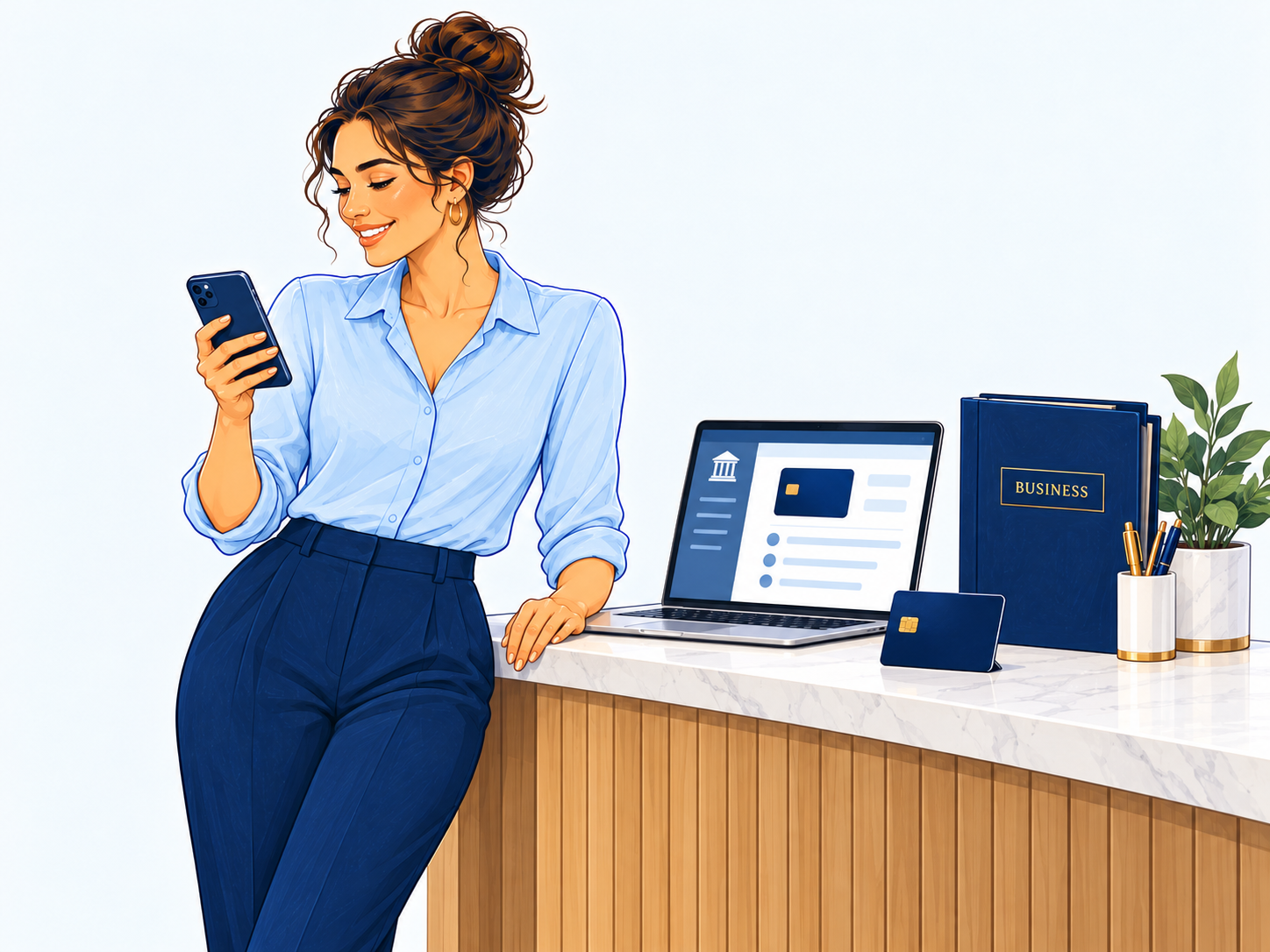 Entrepreneur managing a business banking application